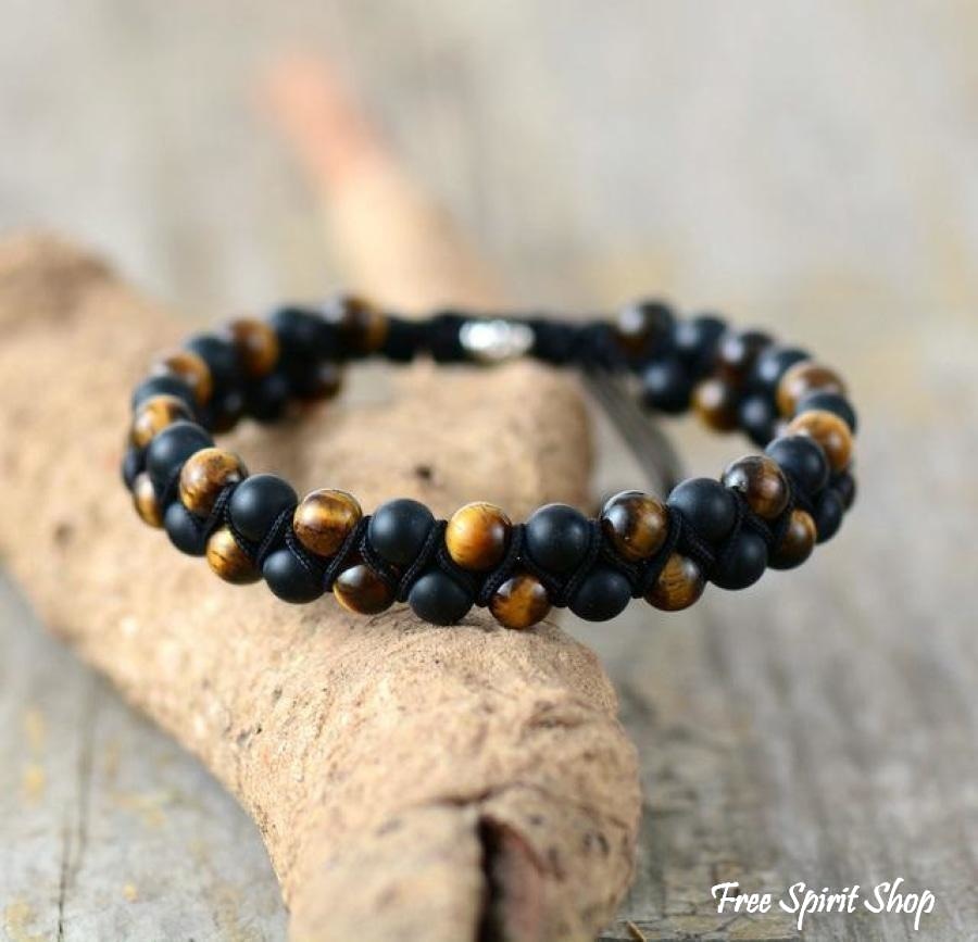 Handmade Matte Black Onyx & Tiger Eye Braided Bracelet - Free Spirit Shop