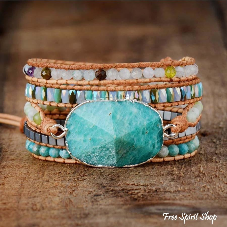 Handmade Natural Amazonite & Mix Gemstones Wrap Bracelet - Free Spirit Shop