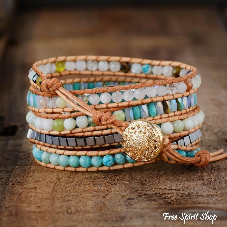 Handmade Natural Amazonite & Mix Gemstones Wrap Bracelet - Free Spirit Shop