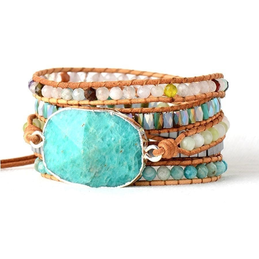 Handmade Natural Amazonite & Mix Gemstones Wrap Bracelet - Free Spirit Shop