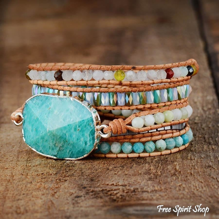 Handmade Natural Amazonite & Mix Gemstones Wrap Bracelet - Free Spirit Shop