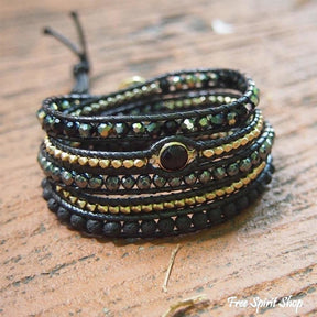 Handmade Natural Black Lava Stone & Hematite Gemstone Wrap Bracelet - Free Spirit Shop