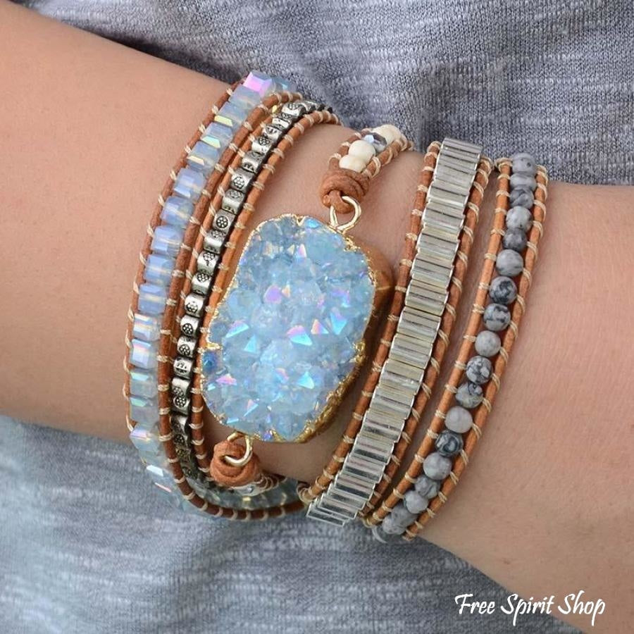 Handmade Natural Celestine Druzy Wrap Bracelet - Free Spirit Shop