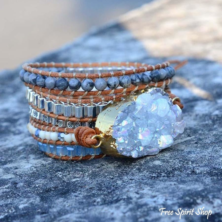 Handmade Natural Celestine Druzy Wrap Bracelet - Free Spirit Shop