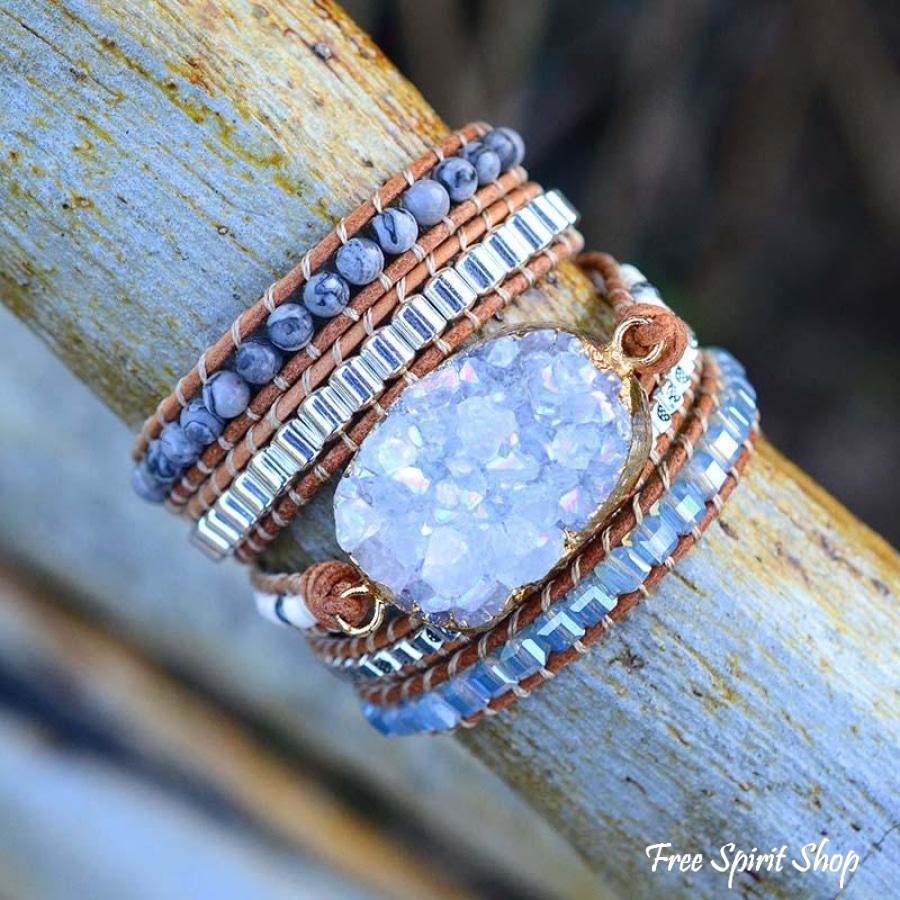 Handmade Natural Celestine Druzy Wrap Bracelet - Free Spirit Shop