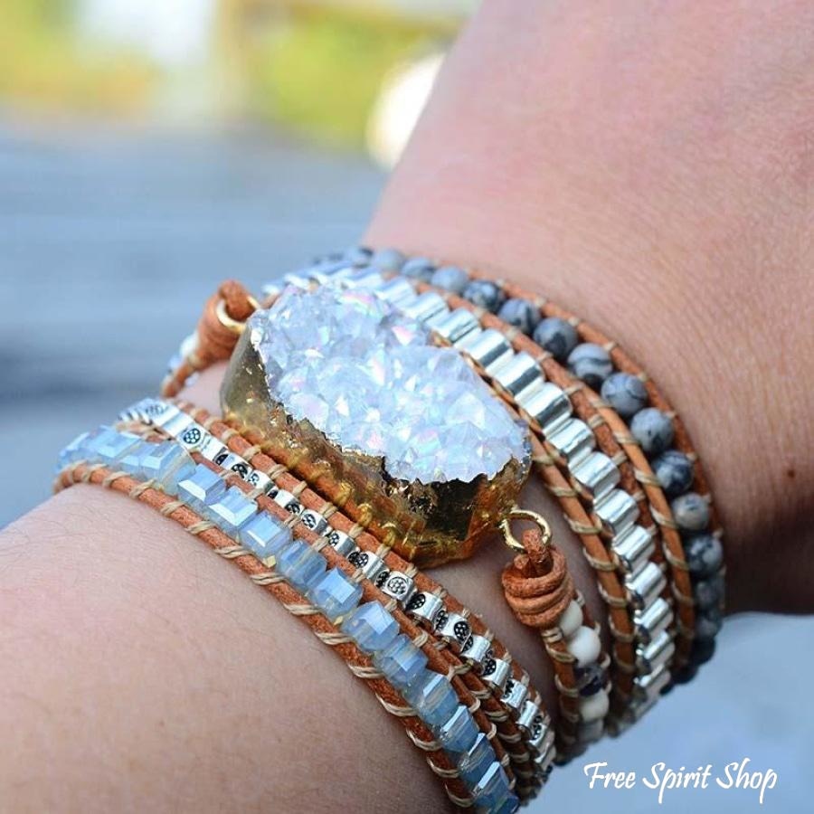 Handmade Natural Celestine Druzy Wrap Bracelet - Free Spirit Shop