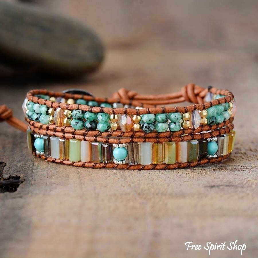 Handmade Natural Jade & Crystal Beads Wrap Bracelet - Free Spirit Shop