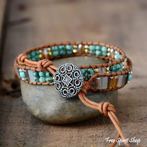Handmade Natural Jade & Crystal Beads Wrap Bracelet - Free Spirit Shop