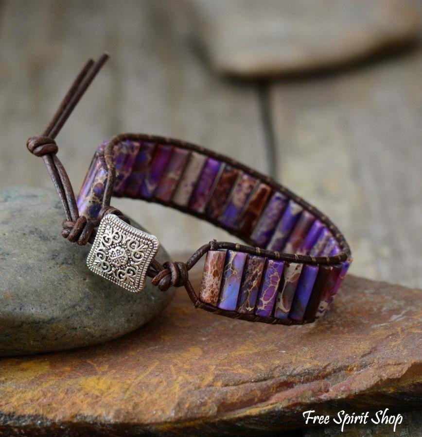 Handmade Natural Jasper & Agate Stone Leather Wrap Bracelet - Free Spirit Shop