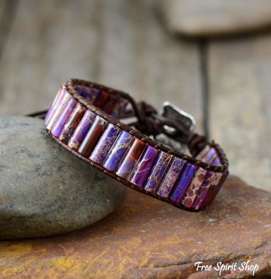 Handmade Natural Jasper & Agate Stone Leather Wrap Bracelet - Free Spirit Shop