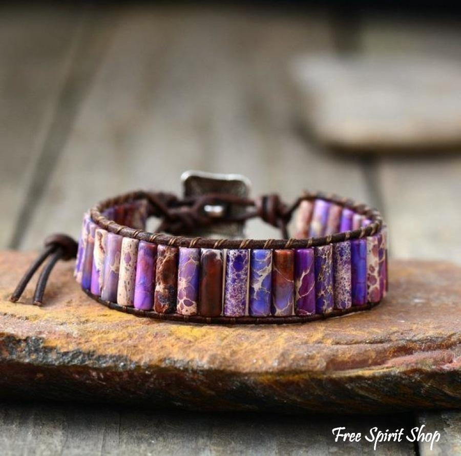 Handmade Natural Jasper & Agate Stone Leather Wrap Bracelet - Free Spirit Shop