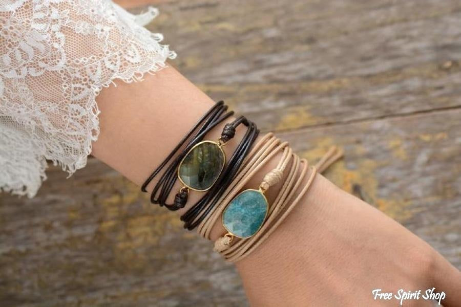 Handmade Natural Labradorite Gemstone Wrap Bracelet - Free Spirit Shop