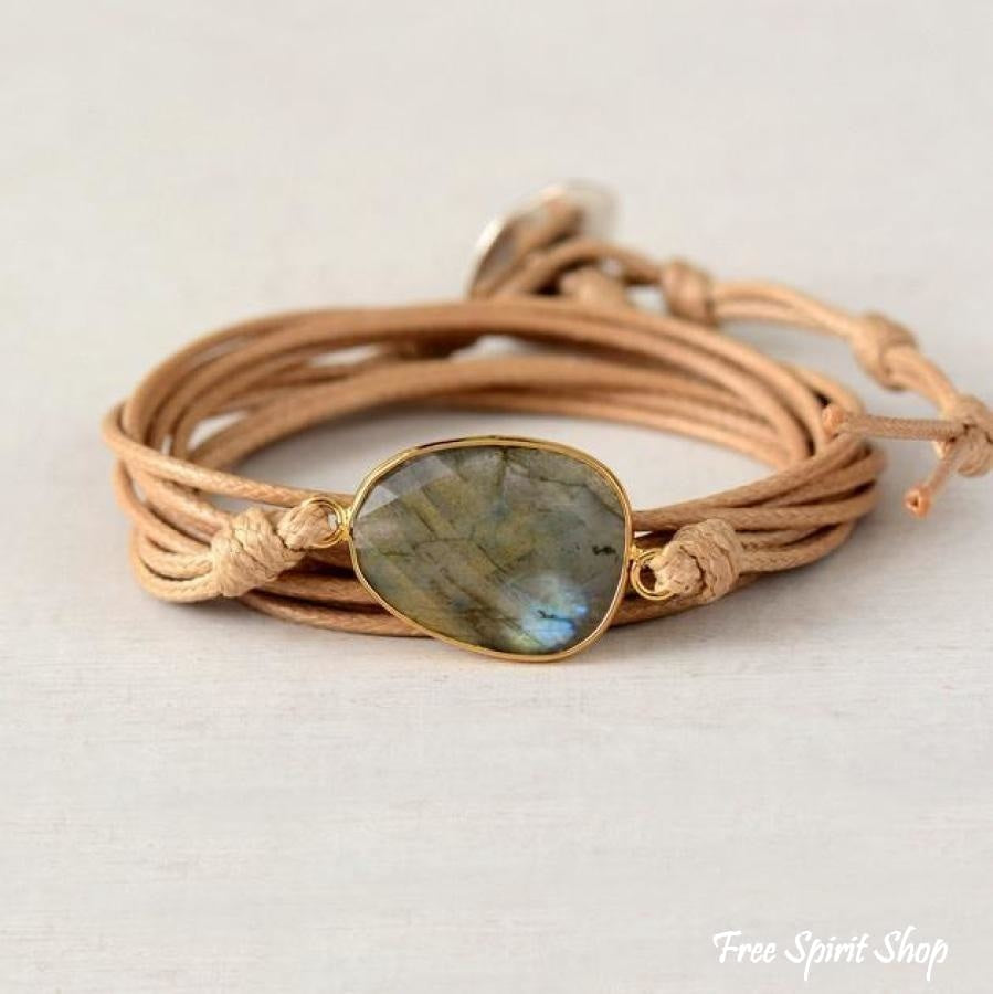 Handmade Natural Labradorite Gemstone Wrap Bracelet - Free Spirit Shop