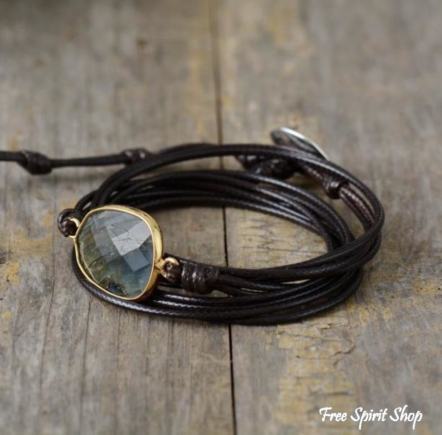 Handmade Natural Labradorite Gemstone Wrap Bracelet - Free Spirit Shop