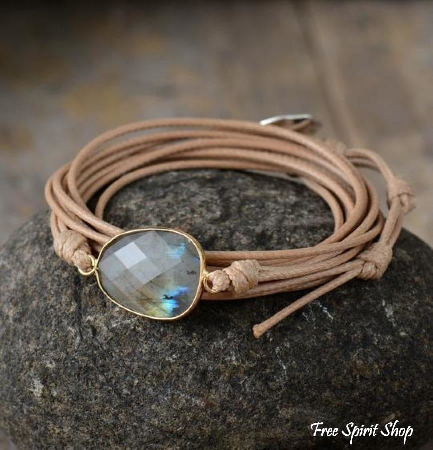 Handmade Natural Labradorite Gemstone Wrap Bracelet - Free Spirit Shop