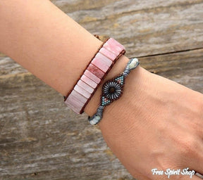 Handmade Natural Pink Opal Stone Leather Wrap Bracelet - Free Spirit Shop