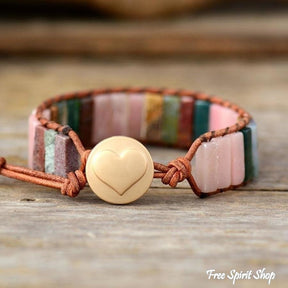Handmade Natural Pink Opal Stone Leather Wrap Bracelet - Free Spirit Shop