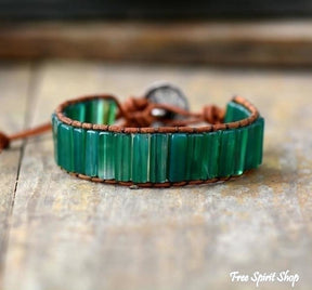 Handmade Natural Semi-Precious Green Onyx Stone Bracelet - Free Spirit Shop