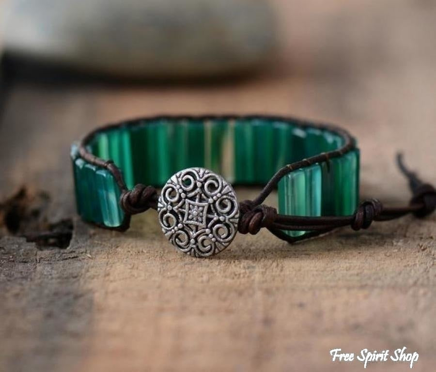 Handmade Natural Semi-Precious Green Onyx Stone Bracelet - Free Spirit Shop