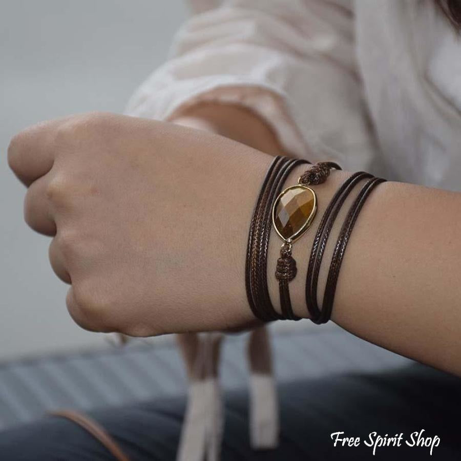 Handmade Natural Tiger Eye Gemstone Wrap Bracelet - Free Spirit Shop