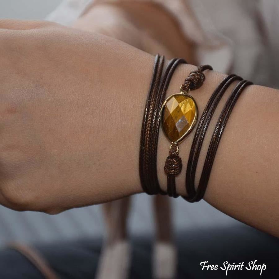 Handmade Natural Tiger Eye Gemstone Wrap Bracelet - Free Spirit Shop