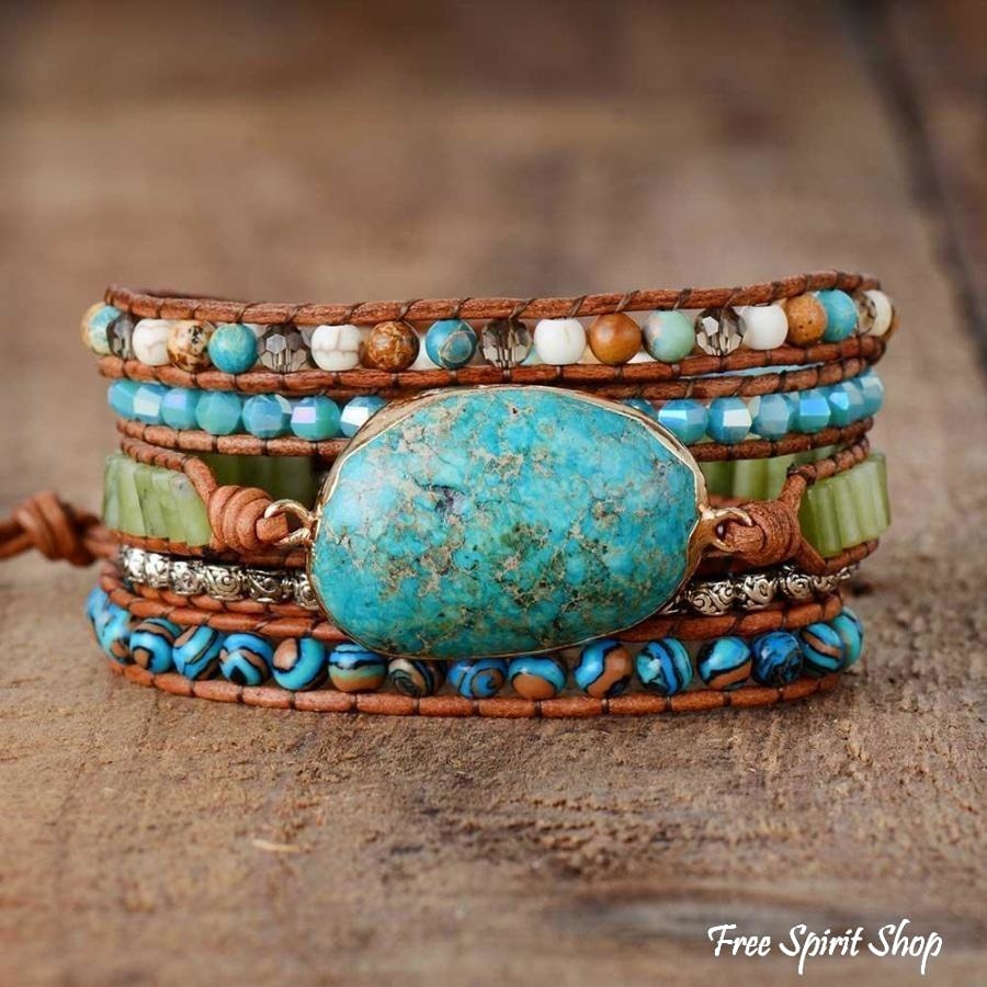 Handmade Natural Turquoise Jasper Punk Wrap Bracelet - Free Spirit Shop