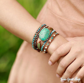 Handmade Natural Turquoise Jasper Punk Wrap Bracelet - Free Spirit Shop
