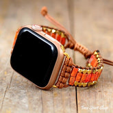 Handmade Orange Jasper & Gold Beads Apple Watch Band - Free Spirit Shop