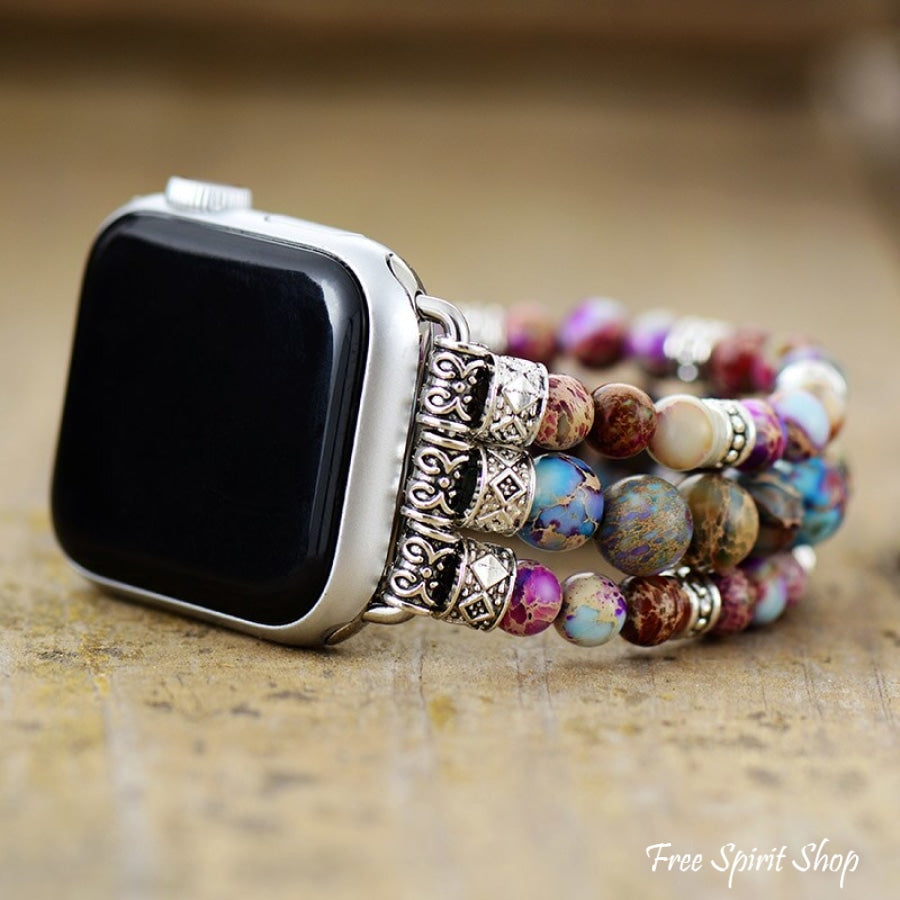 Handmade Purple Jasper Bead Elastic Apple Watch Band - Free Spirit Shop