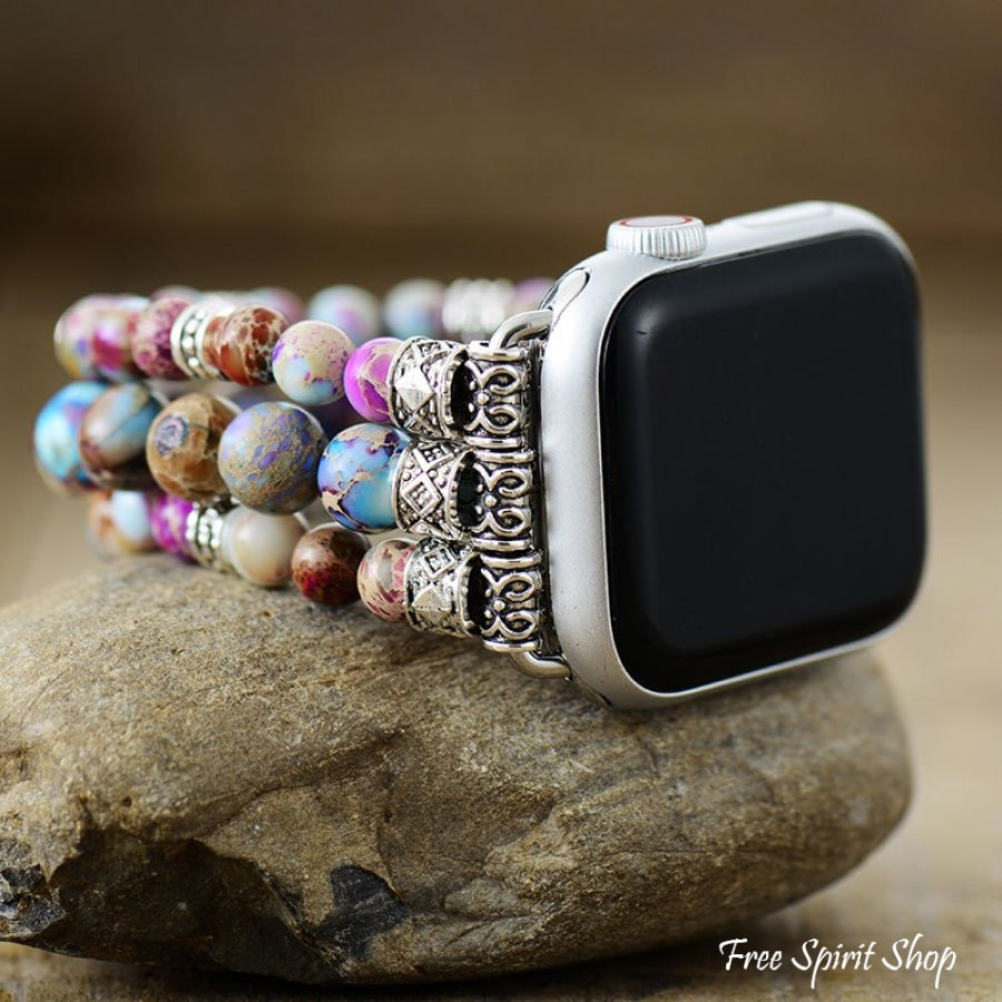 Handmade Purple Jasper Bead Elastic Apple Watch Band - Free Spirit Shop