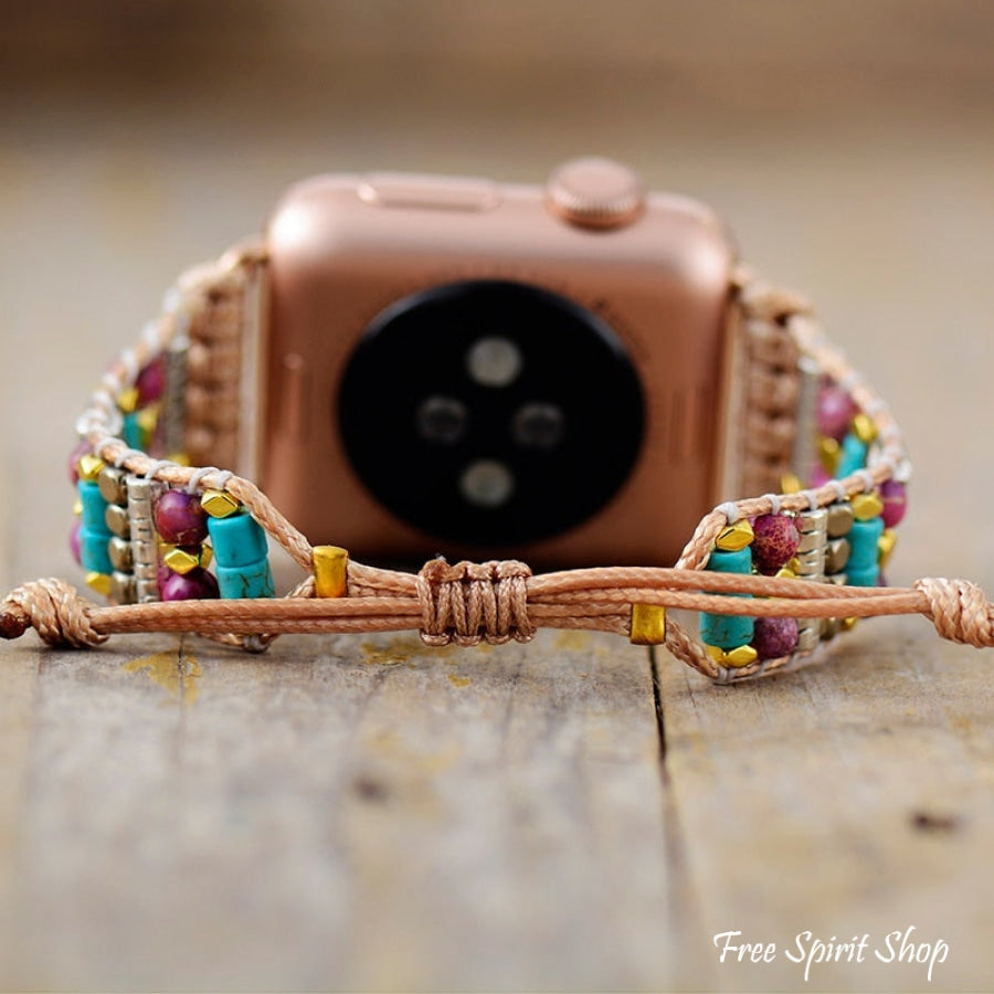 Handmade Purple Jasper & Turquoise Apple Watch Band - Free Spirit Shop