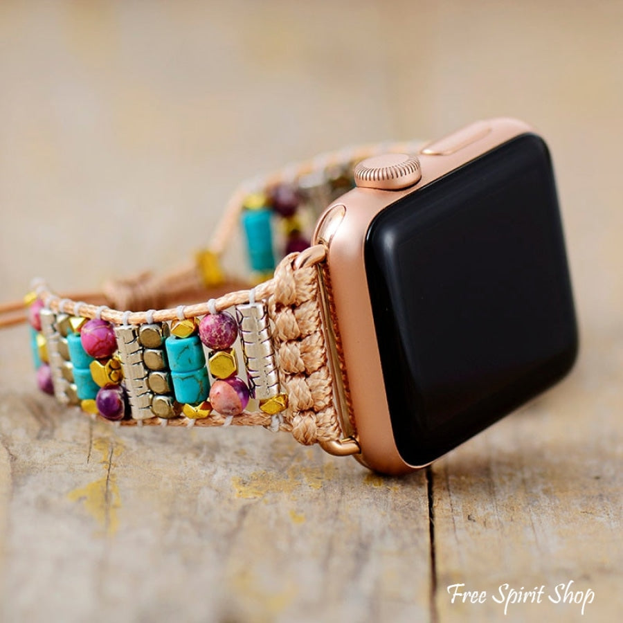 Handmade Purple Jasper & Turquoise Apple Watch Band - Free Spirit Shop