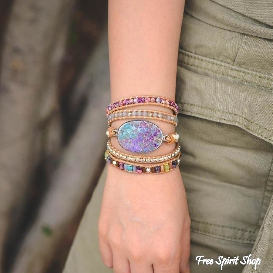 Handmade Purple & Turquoise Jasper Wrap Bracelet - Free Spirit Shop