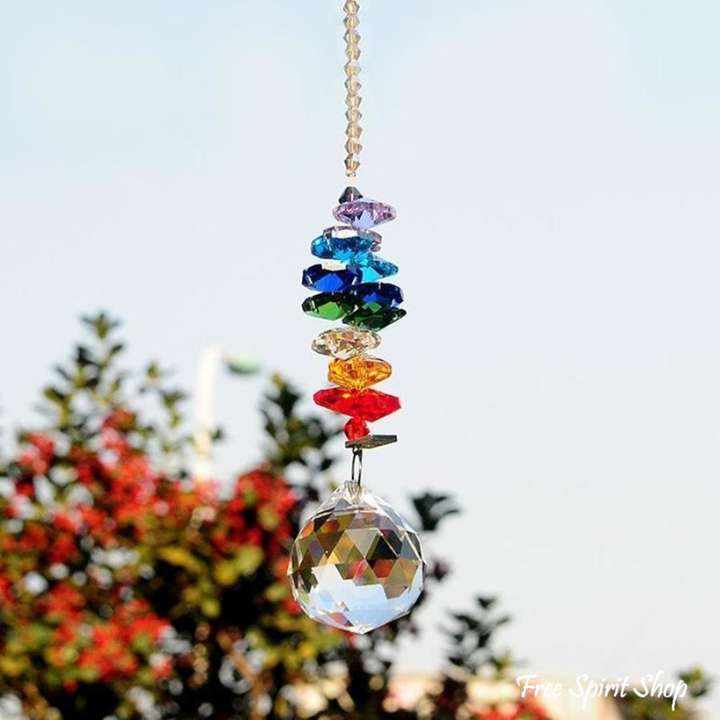 Handmade Rainbow 7 Chakra Crystal Ball Suncatcher