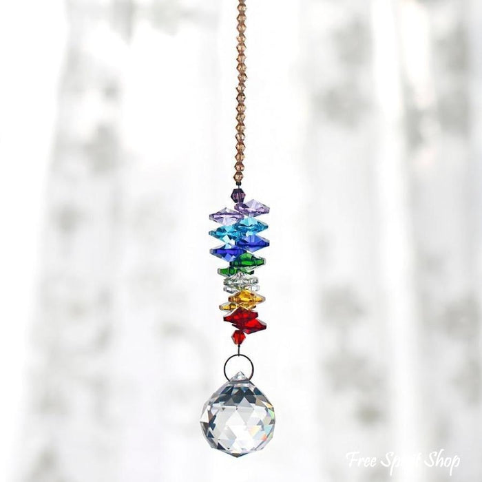 Handmade Rainbow 7 Chakra Crystal Ball Suncatcher