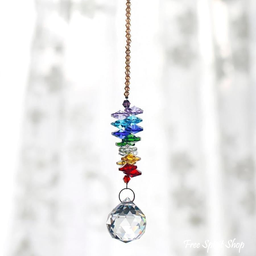 Handmade Rainbow 7 Chakra Crystal Ball Suncatcher
