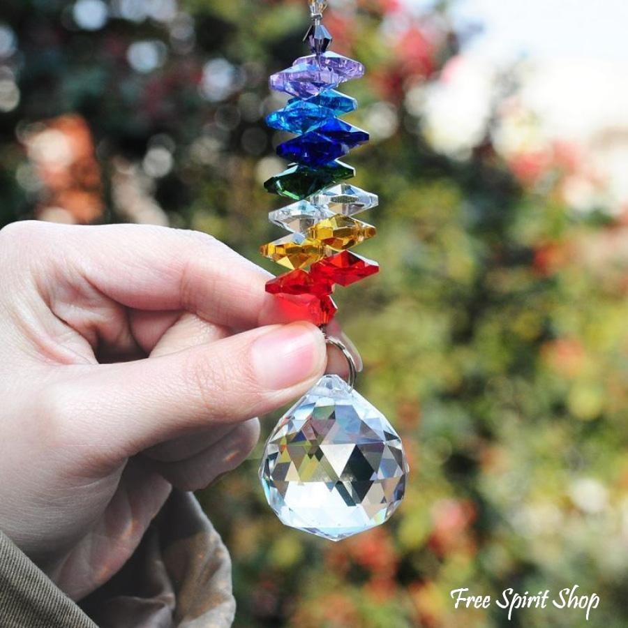 Handmade Rainbow 7 Chakra Crystal Ball Suncatcher - Free Spirit Shop