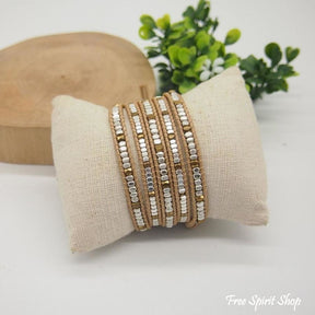 Handmade Silver & Golden Brass Bead Wrap Bracelet - Free Spirit Shop
