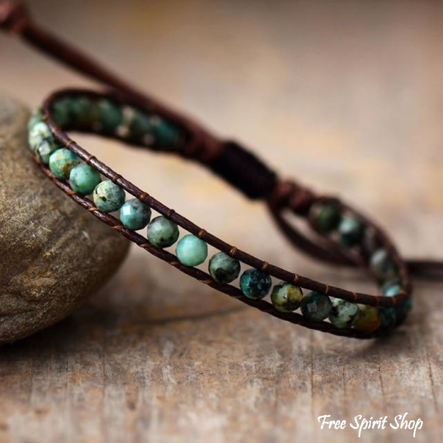 Natural African Turquoise Adjustable Vegan Bead Bracelet - Free Spirit Shop