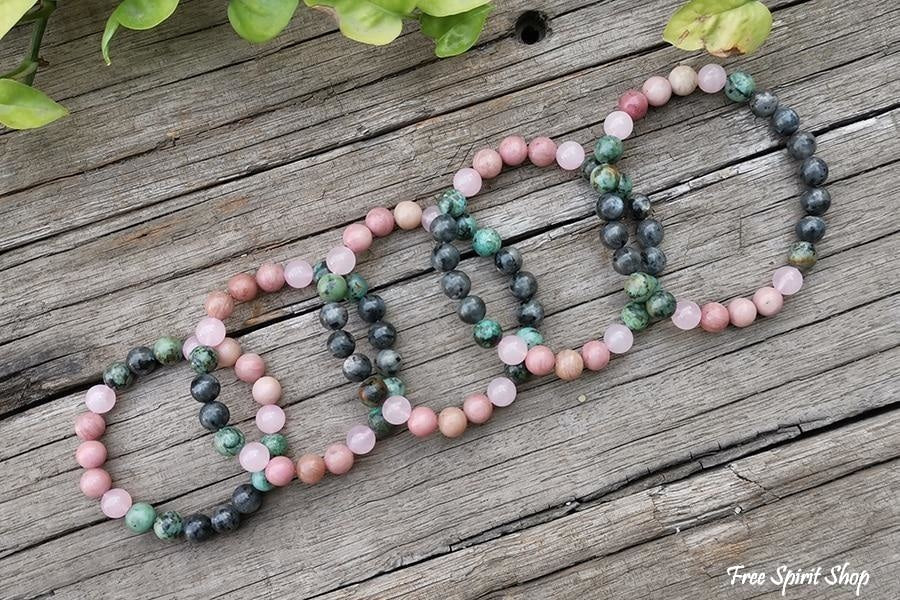 Natural African Turquoise Labradorite Rhodonite & Rose Quartz Bead Bracelet - Free Spirit Shop