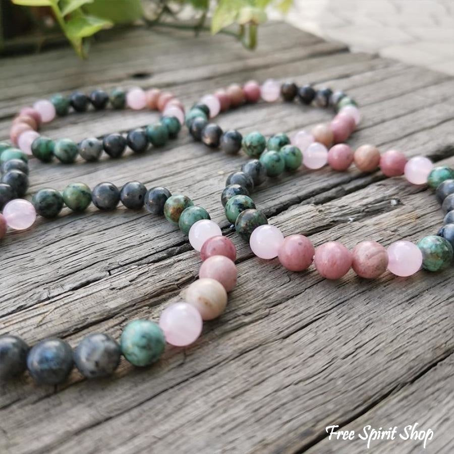 Natural African Turquoise Labradorite Rhodonite & Rose Quartz Bead Bracelet - Free Spirit Shop