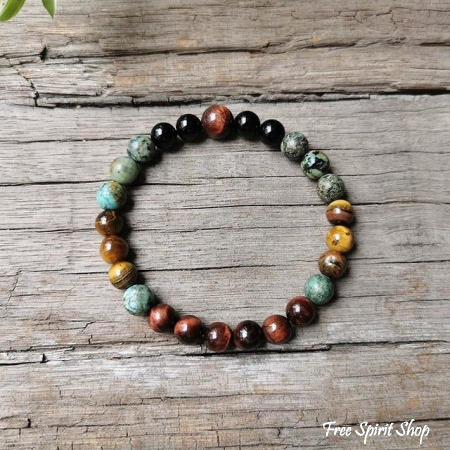 Natural African Turquoise Tiger Eye & Black Onyx Bead Bracelet - Free Spirit Shop