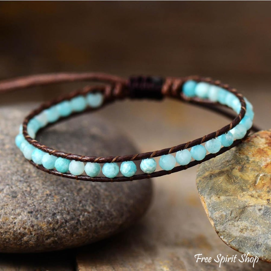 Natural Amazonite Adjustable Vegan Bead Bracelet - Free Spirit Shop