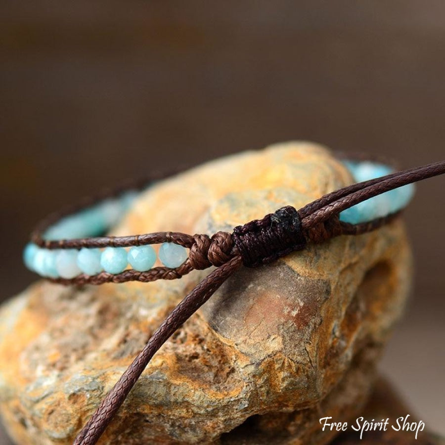 Natural Amazonite Adjustable Vegan Bead Bracelet - Free Spirit Shop