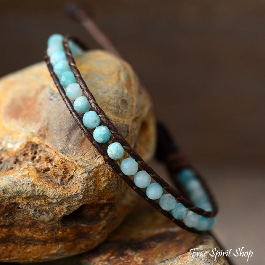 Natural Amazonite Adjustable Vegan Bead Bracelet - Free Spirit Shop