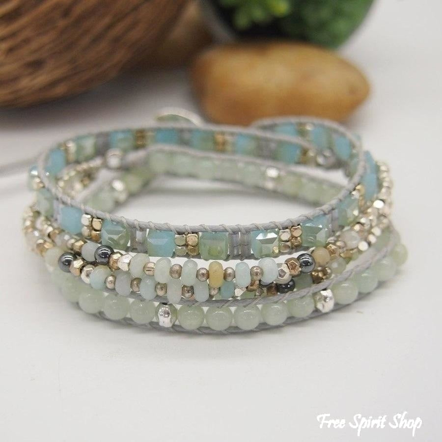 Natural Amazonite Beaded Wrap Bracelet - Free Spirit Shop