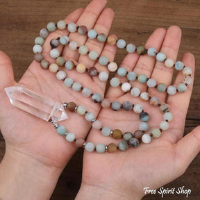 Natural Amazonite & Clear Quartz Crystal Necklace - Free Spirit Shop