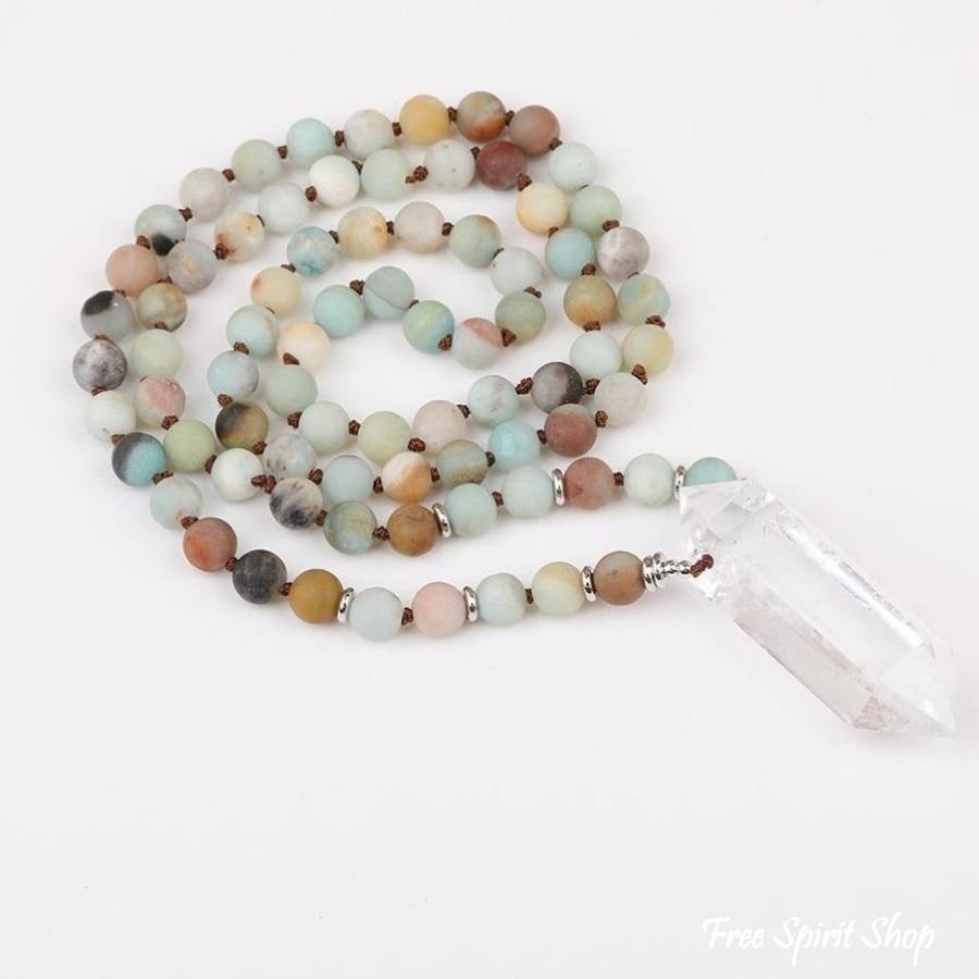 Natural Amazonite & Clear Quartz Crystal Necklace - Free Spirit Shop