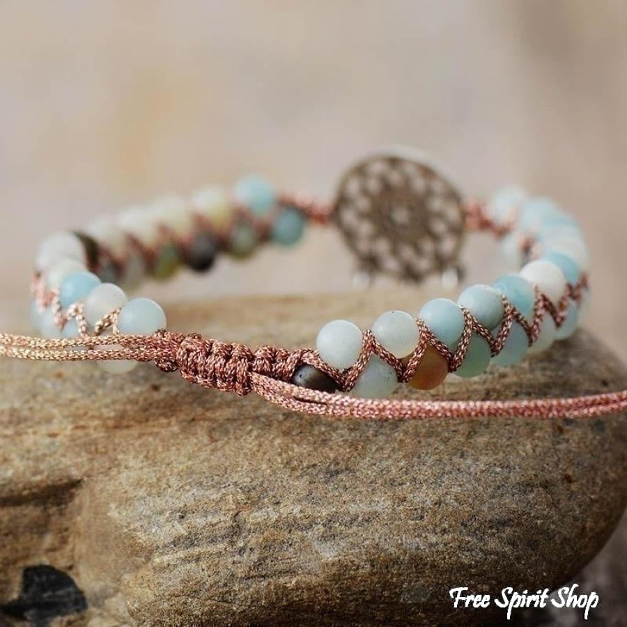 Amazonite Bead Bracelet with Brass Cube and OMI Charm and Wing -  10mm-Wholesale