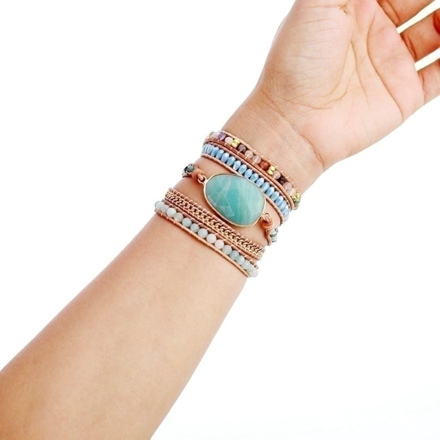 Natural Amazonite & Gold Chain Bead Wrap Bracelet - Free Spirit Shop